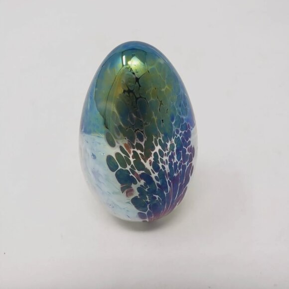 VINTAGE Mount St Helens Iridescent Art Glass Egg Paperweight 2.5" Signed MSH 88 - Picture 2 of 6